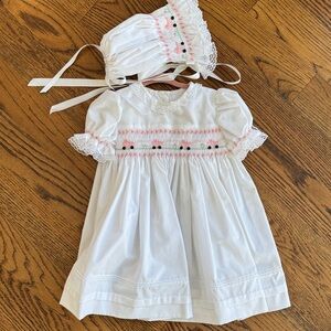 Smocked Baby Dress with Bonnet Carriage Big Sister